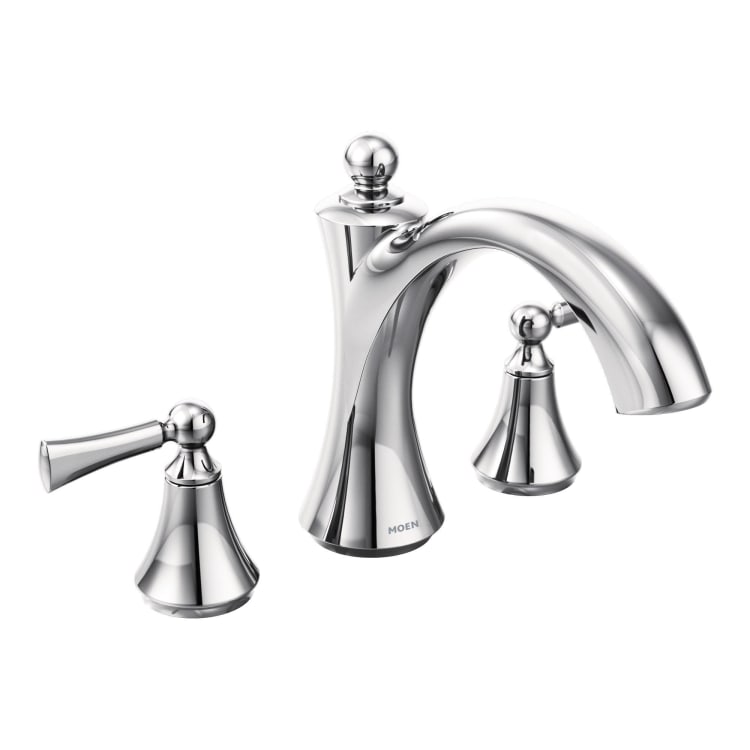 Moen® T653 Wynford™ Roman Tub Faucet Trim, 10 in Center, Polished Chrome, 2 Handles, Function: Traditional, Import