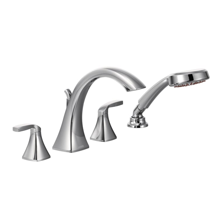 Moen® T694 Voss™ Roman Tub Faucet, 2 gpm Flow Rate, 10 in Center, Polished Chrome, 2 Handles, Function: Traditional, Domestic