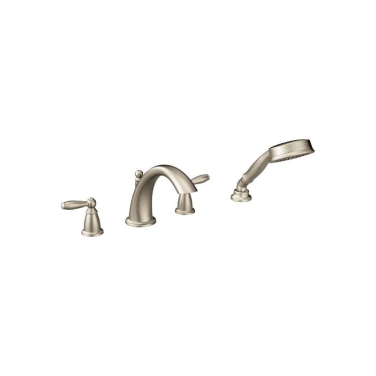 Moen® T924BN Widespread Roman Tub Faucet, Brantford™, 10 in Center, Brushed Nickel, 2 Handles, Hand Shower Yes/No: Yes, Domestic (Rough-in valve sold separately)