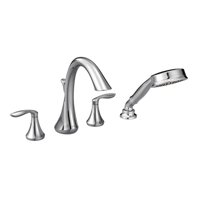 Moen® T944 Eva® Widespread Roman Tub Faucet, 10 in Center, Polished Chrome, 2 Handles, Function: Traditional, Domestic (Rough-in valve sold separately)