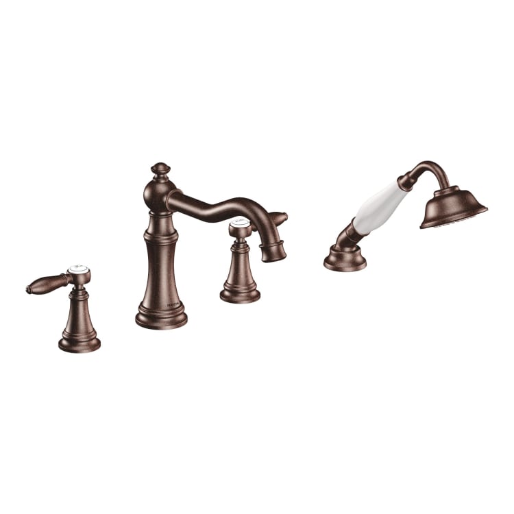 Moen® TS21104ORB Weymouth™ Roman Tub Faucet, 10 to 16 in Center, Oil Rubbed Bronze, 2 Handles, Function: Traditional, Domestic