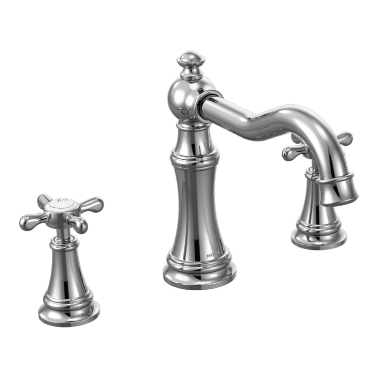 Moen® TS22101 Weymouth™ Roman Tub Faucet Trim, 10 in Center, Polished Chrome, 2 Handles, Function: Traditional, Domestic