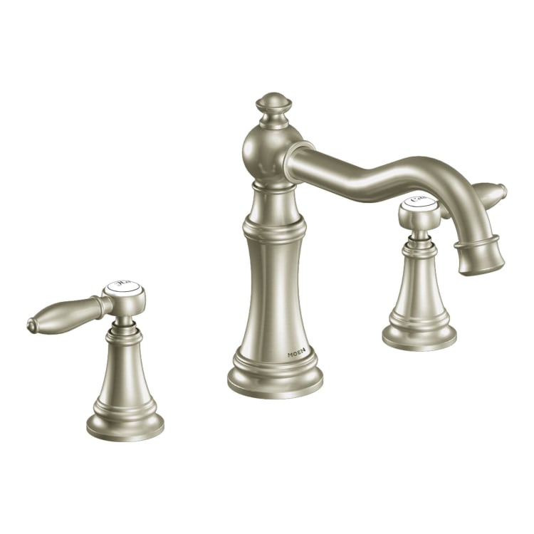 Moen® TS22103BN Weymouth™ Roman Tub Faucet Trim, 10 in Center, Brushed Nickel, 2 Handles, Function: Traditional, Domestic