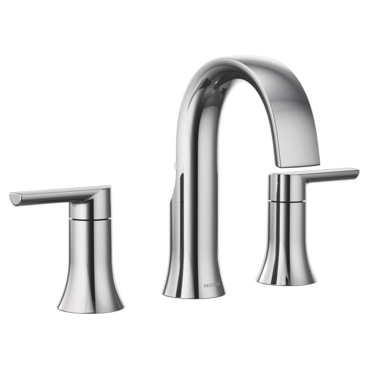 Moen® TS6925 Widespread Bathroom Faucet, Doux™, Commercial, 1.2 gpm Flow Rate, 4-1/2 in H Spout, 8 in Center, Polished Chrome, 2 Handles, Lift Rod Drain, Domestic
