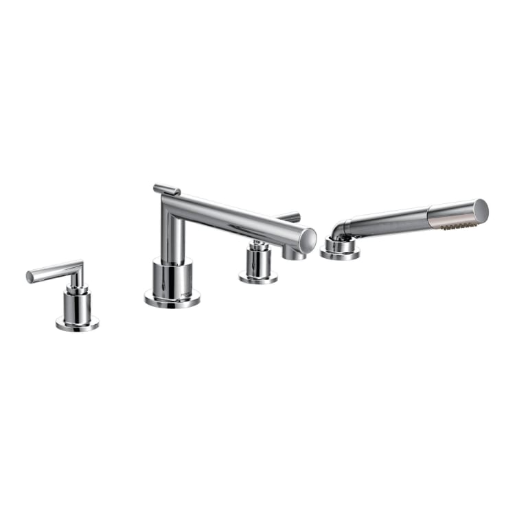 Moen® TS93004 Arris™ Widespread Roman Tub Faucet, 2 gpm Flow Rate, 10 in Center, Polished Chrome, 2 Handles, Function: Traditional, Domestic