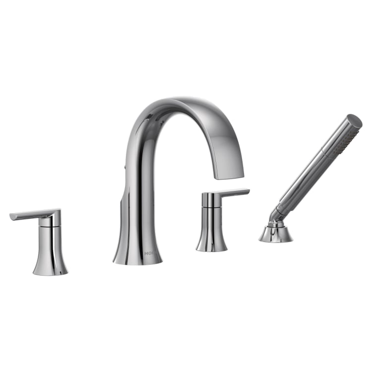 Moen® TS984 Roman Tub Faucet With Built-in Diverter Valve, Doux™, 1.75 gpm Flow Rate, 10 in Center, Polished Chrome, 2 Handles, Function: Traditional, Domestic