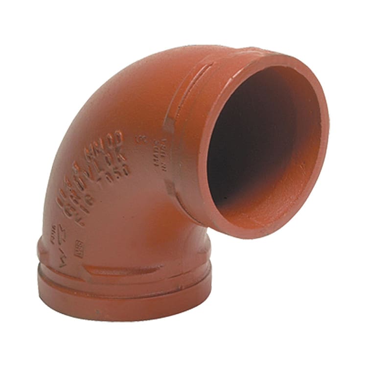 Gruvlok® 0390014306 FIG 7050 Standard 90 deg Pipe Elbow, 4 in, Grooved, Ductile Iron, Rust Inhibiting Paint, Domestic