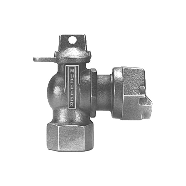 Mueller Co 300™ B-24265N 5/8 Angle Ball Meter Valve, 5/8 x 3/4 x 3/4 in Nominal, FNPT x Meter, Brass Body, EPDM/Nitrile Softgoods