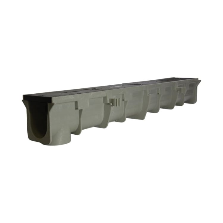 NDS® Dura Slope™ EZ-Track™ DS-094 Pre-Sloped Channel Drain With UV Inhibitor, 48 in L 5 to 5.34 in D, High Density Polyethylene, Light Gray, Domestic