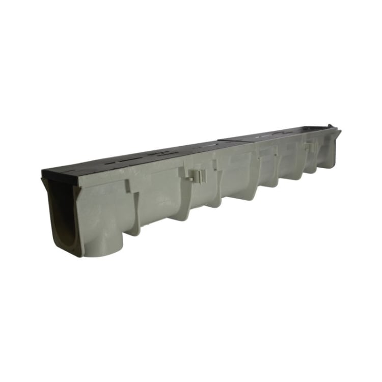 NDS® Dura Slope™ EZ-Track™ DS-095 Pre-Sloped Channel Drain With UV Inhibitor, 48 in L 5.34 to 5.68 in D, High Density Polyethylene, Light Gray, Domestic