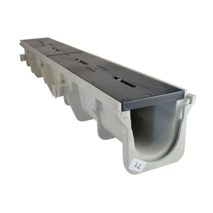 NDS® Dura Slope™ EZ-Track™ DS-096 Pre-Sloped Channel Drain With UV Inhibitor, 48 in L 5.68 to 6.07 in D, High Density Polyethylene, Light Gray, Domestic