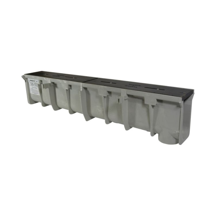 NDS® Dura Slope™ EZ-Track™ DS-103 Pre-Sloped Channel Drain With UV Inhibitor, 48 in L 8.03 to 8.37 in D, High Density Polyethylene, Light Gray, Domestic