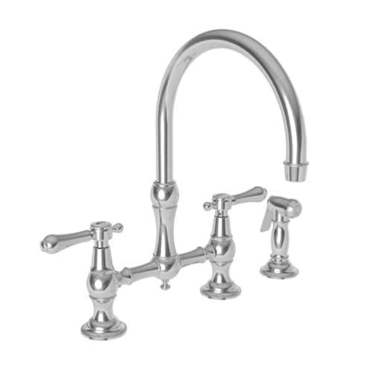 Newport Brass® 9458/26 Chesterfield Bridge Kitchen Faucet, 1.8 gpm Flow Rate, 8 in Center, Swivel Spout, Polished Chrome, 2 Handles