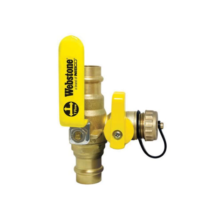 Webstone Ball Drain™ H-80615 Pro-Pal® 8061 Standard Ball Valve With High Flow Hose Drain and Adjustable Packing Gland, 1-1/4 in Nominal, Press End Style, Forged Brass Body, Full Port, EPDM/PTFE Softgoods, Import