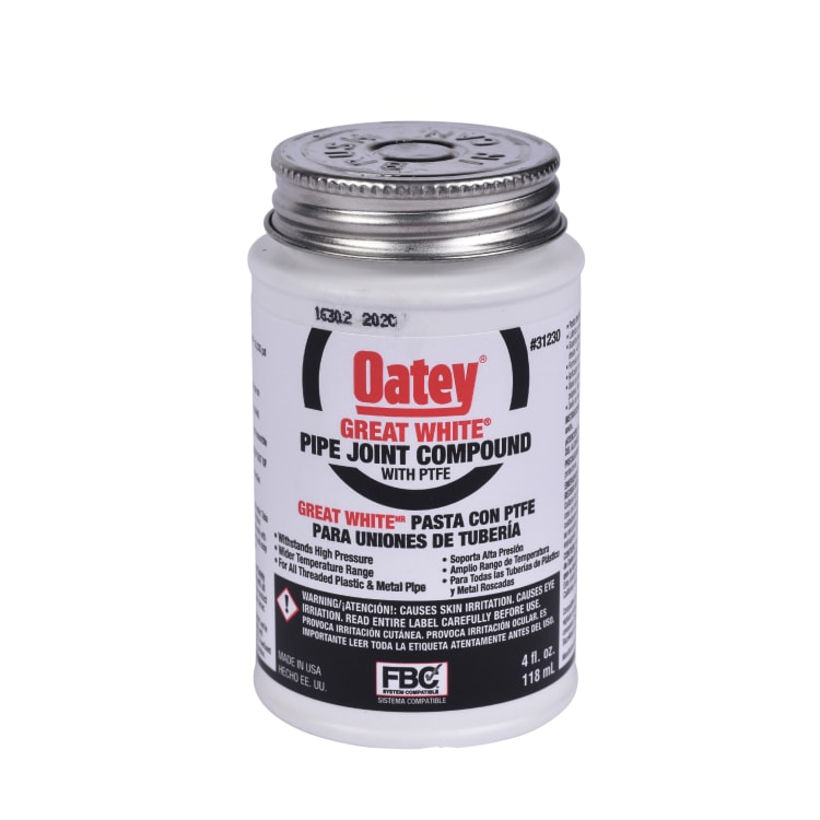 Oatey® Great White® 31230 Pipe Joint Compound With PTFE, 4 fl-oz Can, Liquid Paste, White, 1.5