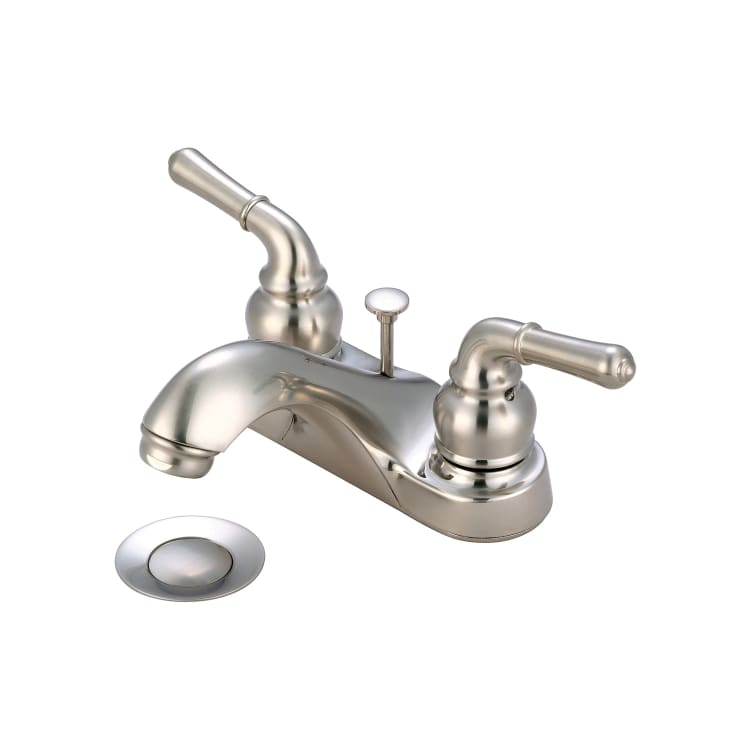 OLYMPIA L-7242-BN Lavatory Faucet, Accent, PVD Brushed Nickel, 2 Handles, Brass Pop-Up Drain, 1.5 gpm Flow Rate