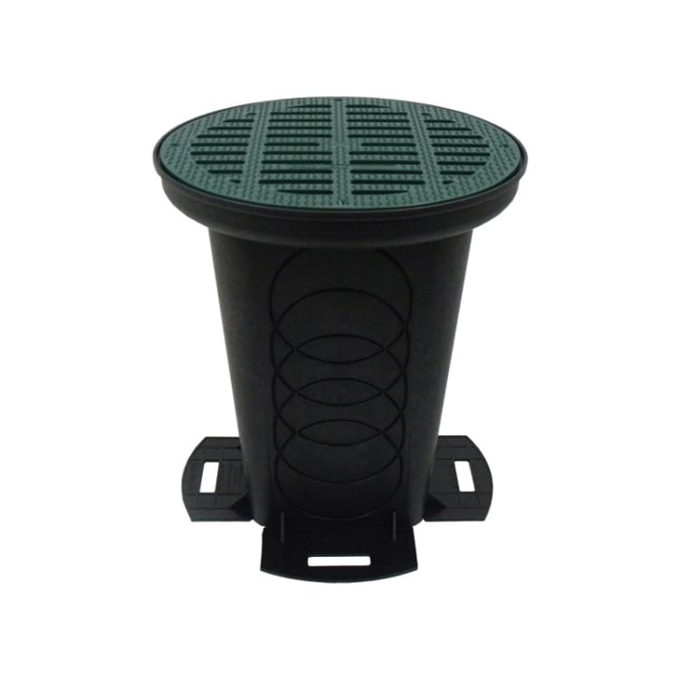 Polylok™ 3017-12CG Drainage Box With (2) Seals and Grate, 12 in, 4 gal, Polypropylene, Black