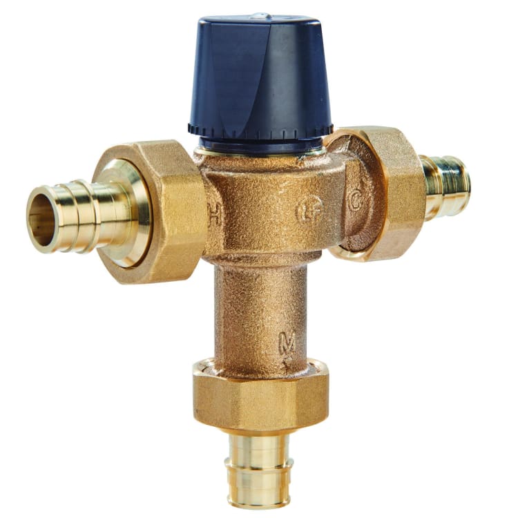 Powers™ 6551633 HydroGuard LFLM495 Adjustable Temperature Thermostatic Mixing Valve, 1/2 in Nominal, PEX Union End Style, 150 psi Pressure, 0.5 to 20 gpm Flow, Copper Silicon Alloy Body