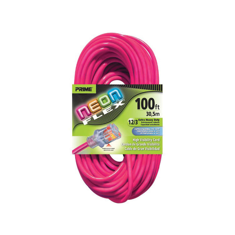 PRIME® NEON FLEX® NS513835 Extension Cord With Primelight® Indicator Light, 15 A 125 VAC 1875 W, SJTW, 100 ft L Cord, 3 Conductors