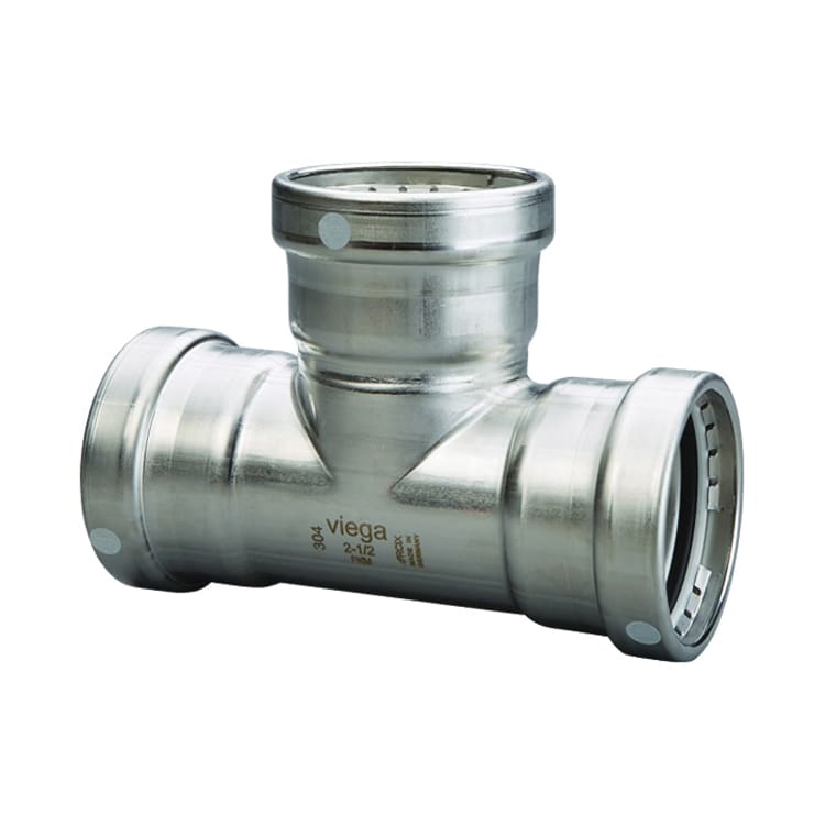 ProPress® 85944 Pipe Tee, 3 x 3 x 1-1/4 in, Press, 304 Stainless Steel, Import