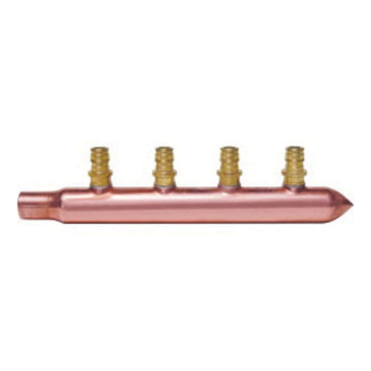 Sioux Chief PowerPEX® BranchMaster™ 672WG0430 Manifold, 4 1/2 in PEX F1960 Outlets 3/4 in Male C x Spin Closed Inlets, Copper, Domestic