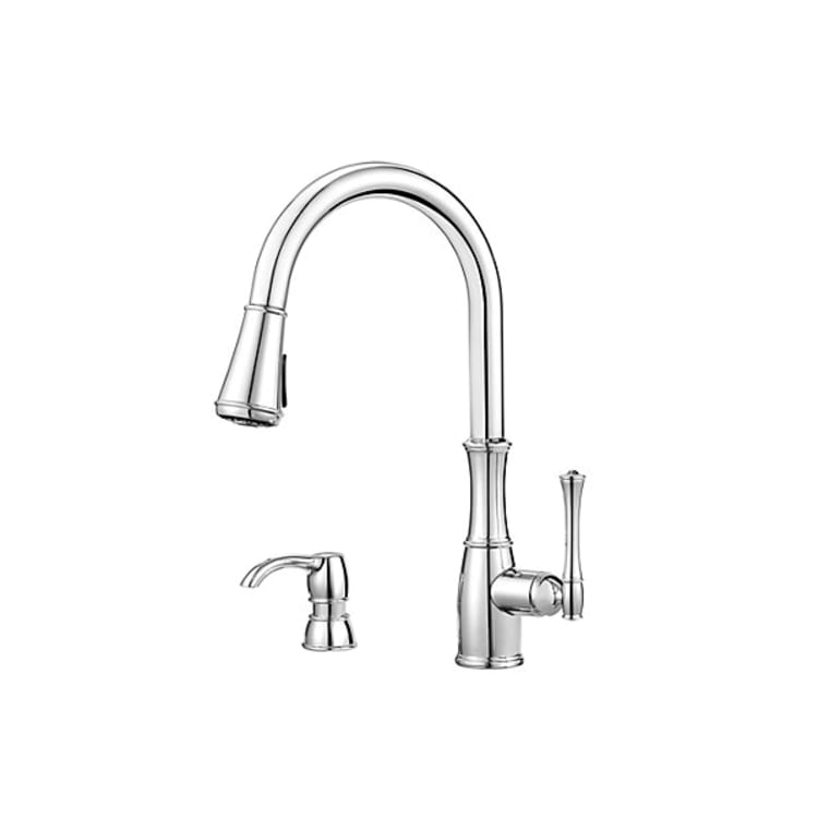 Pfister® GT529-WH1C Professional Grade Pull-Down Kitchen Faucet, Wheaton™, 1.8 gpm Flow Rate, Polished Chrome, 1 Handles, 1/3 Faucet Holes, Function: Traditional
