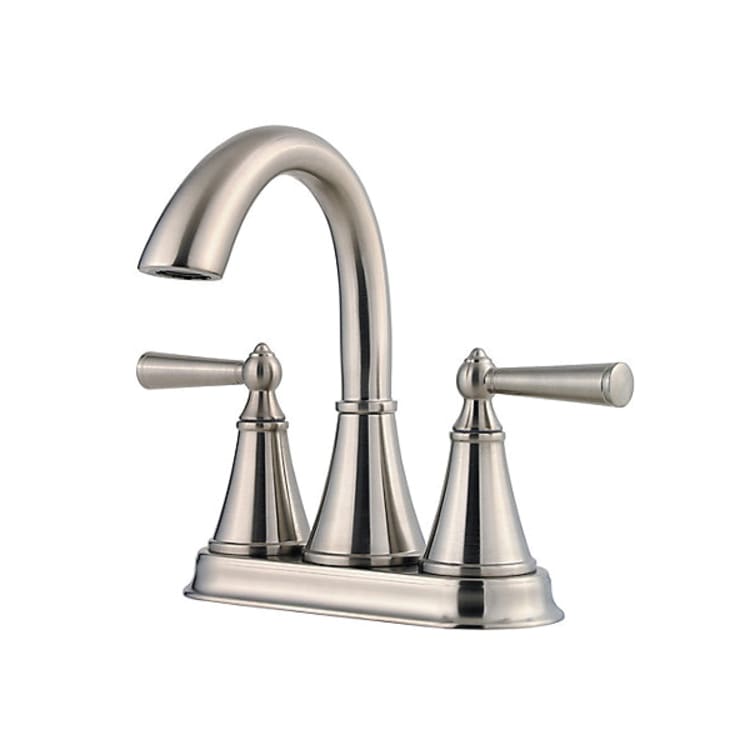 Pfister® LG48-GL0K Saxton™ Centerset Lavatory Faucet, Brushed Nickel, 2 Handles, Push and Seal™ Metal Pop-Up Drain, 1.2 gpm Flow Rate