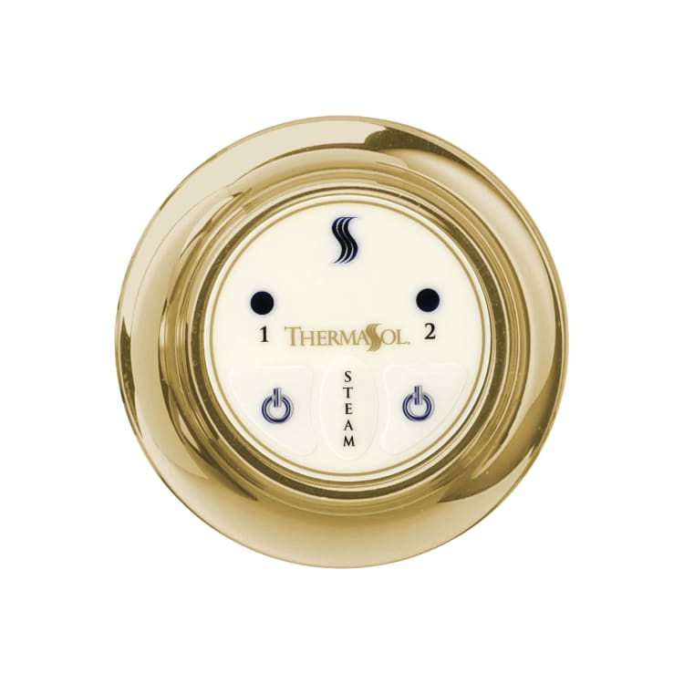 THERMASOL® EST-PB Easy Start Traditional Steam Shower Control Unit, Indication LED Display, Round Panel, Polished Brass, For Use With Signature Series or ThermaTouch Controls, Domestic