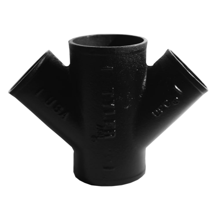 Tyler Pipe 008569 Pipe Double Wye-Branch, Fitting/Connector: Reducing Wye, 4 x 4 x 2 in Nominal, No-Hub End Style, Cast Iron