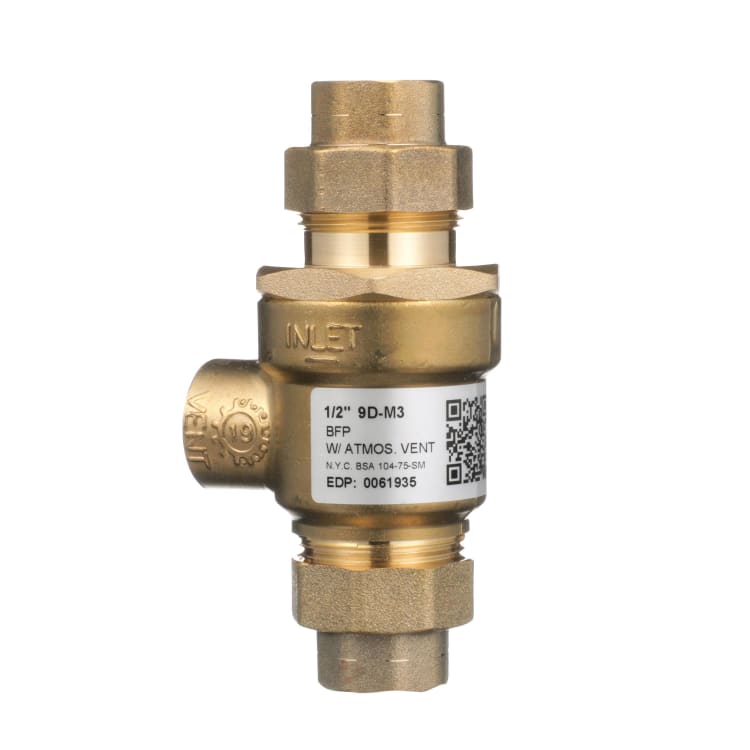 WATTS® 0061935 9D Series Dual Check Valve With Intermediate Atmospheric Vent, 1/2 in, Forged Brass Body