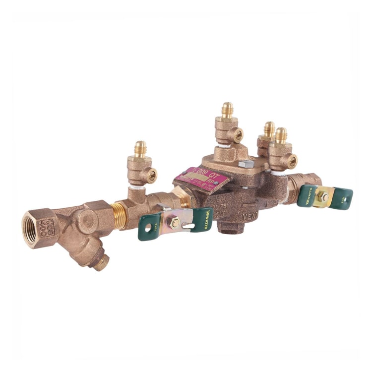 WATTS® 0122596 LF009 Reduced Pressure Zone Assembly, 1/2 in Nominal, NPT End Style, Quarter-Turn Ball Valve, Cast Copper Silicon Alloy Body, Domestic