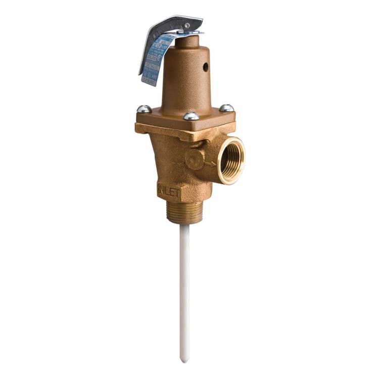WATTS® 0156734 40XL Automatic Reseating Temperature and Pressure Relief Valve, 3/4 in, MNPT x FNPT, 75 to 150 psi, Bronze Body