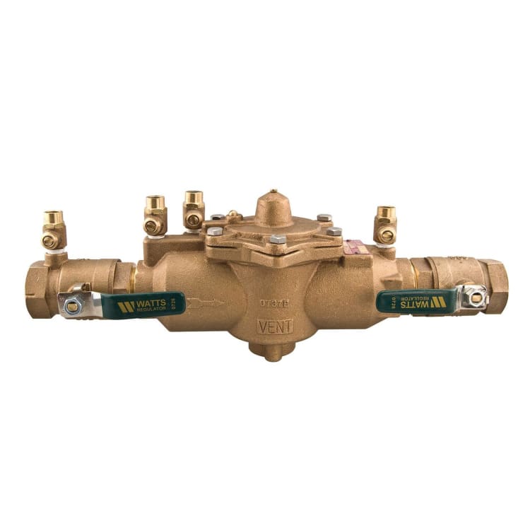 WATTS® 0391004 LF009 Inline Reduced Pressure Zone Assembly, 1 in Nominal, NPT End Style, Quarter-Turn Ball Valve, Cast Copper Silicon Alloy Body, Reduced Pressure Zone, 7.5 fps Flow Rate, Domestic