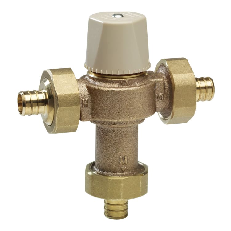 WATTS® 0559114 LFMMV Thermostatic Mixing Valve, 1/2 in, Union PEX, 150 psi, 0.5 to 20 gpm, Cast Copper Silicon Alloy Body