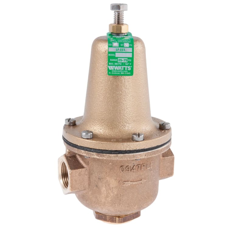 WATTS® 0298514 High Capacity Pressure Reducing Valve, 3/4 in Nominal, FNPT End Style, 25 to 75 psi Pressure, Brass Body, Domestic