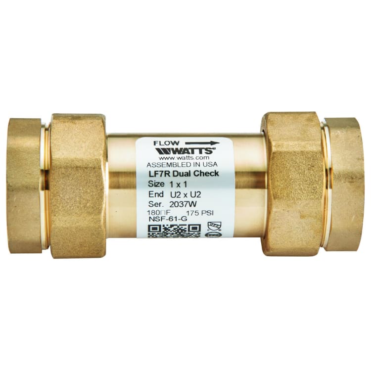 WATTS® 0072226 LF7R Double Check Valve, 1 in Nominal, FNPT x Union FNPT End Style, Brass Body, Domestic