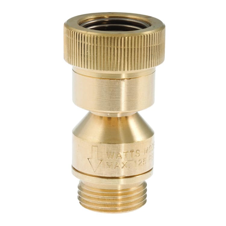 WATTS® 0792099 LFN9 Inline Backflow Preventer, 3/4 in Nominal, Female Hose Threaded x Male Hose Threaded End Style, Brass Body, Double Check, 4 gpm Flow Rate, Import