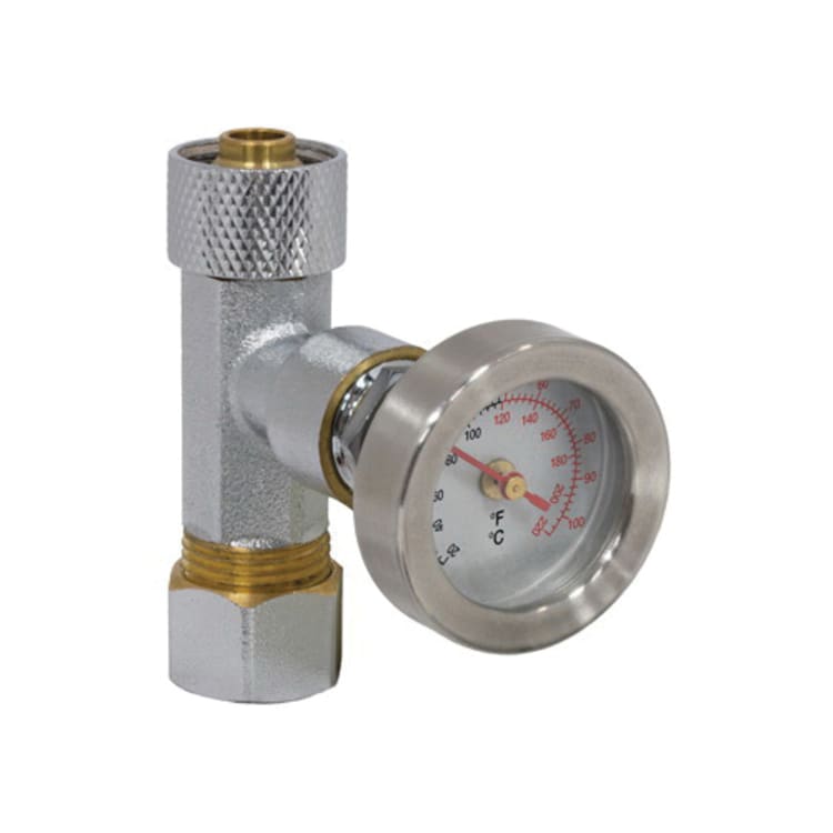 Webstone H-33000W 3300W Dual Scale Temperature Gauge and Fitting With Integrated Polished Chrome Forged DZR Brass Fitting, Threaded Connection, Import