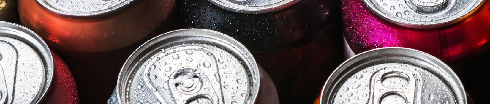 Stock photo of aluminium cans with water droplets on them