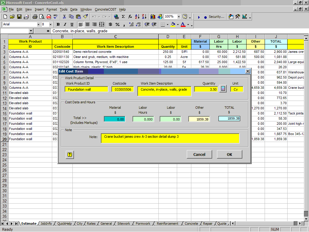 ConcreteCost Estimator for ExcelConstruction Office Online