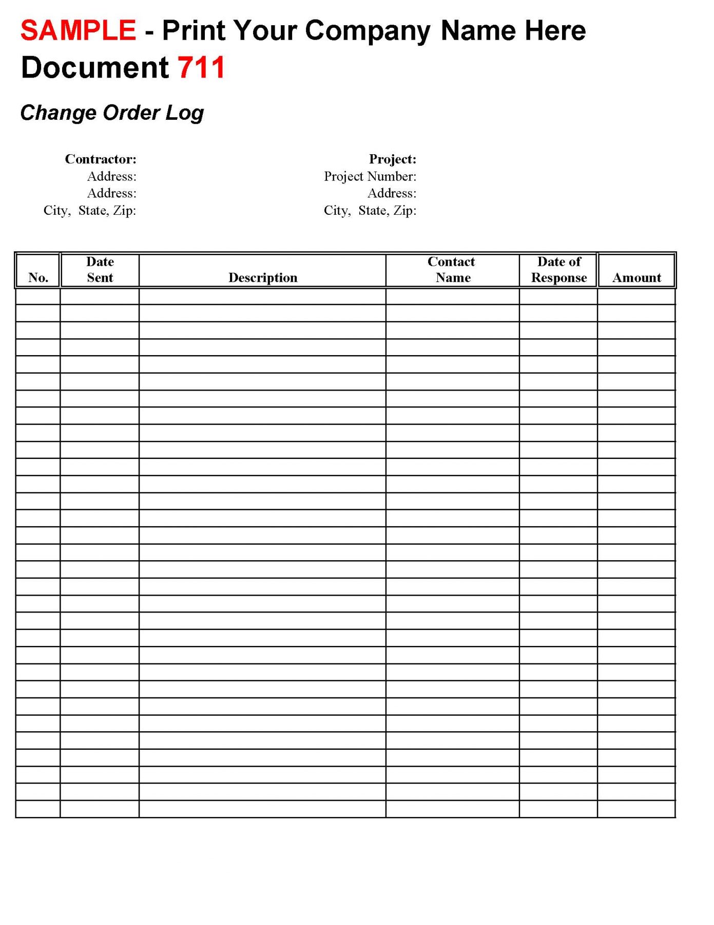 Construction Change Order Log Template Excel