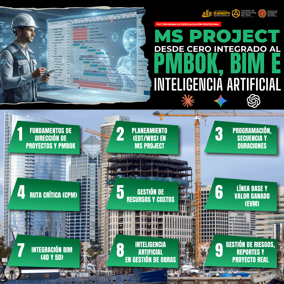 Planeamiento, Programación y Control de Obras con MS Project, PMBOK, BIM e Inteligencia  Artificial