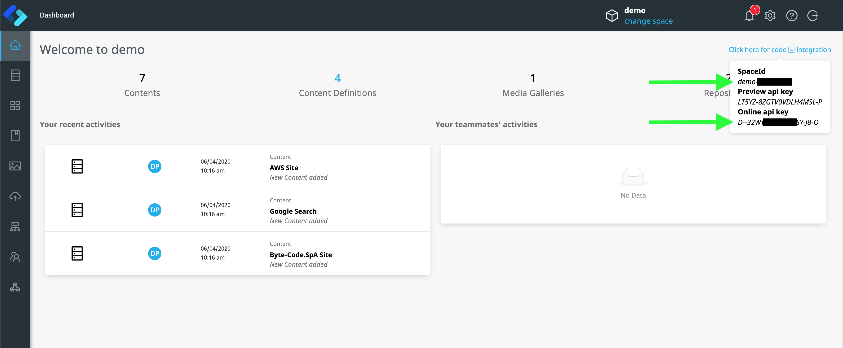 SpaceId & Online API Key