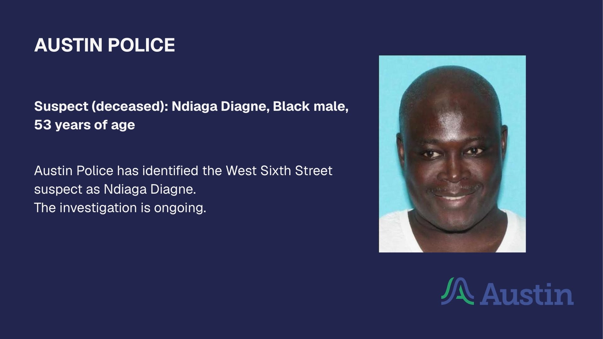 Ndiaga Diagne, tay súng trong vụ xả súng trên đường West Sixth ở Austin, trong ảnh do Sở Cảnh sát Austin công bố