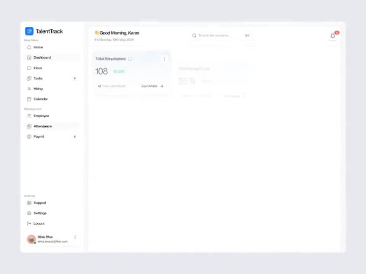Cover image for TalentTrack – HR Management Dashboard Design
