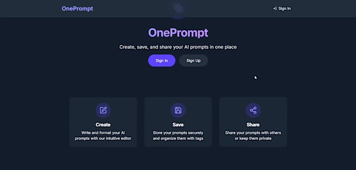 Cover image for OnePrompt-Create, Save and Share your AI Prompts effortlessly