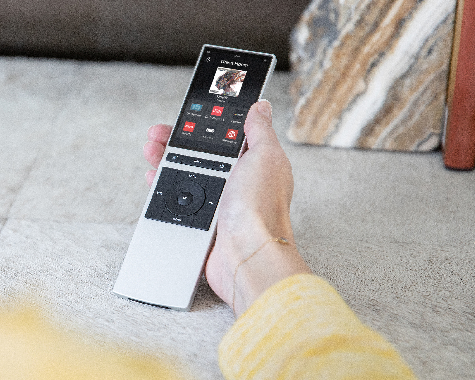 Woman holding Neeo Remote