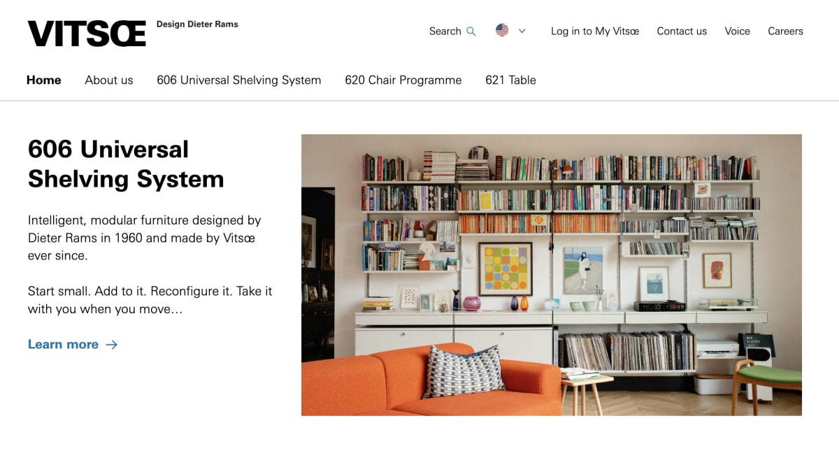 Screenshot of Vitsœ&rsquo;s homespage hero