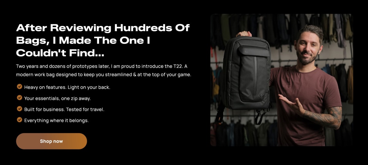 Aaron Radcliffe of the Nomads Nation YouTube channel presenting the backpack he designed after obsessively reviewing hundreds of other bags.