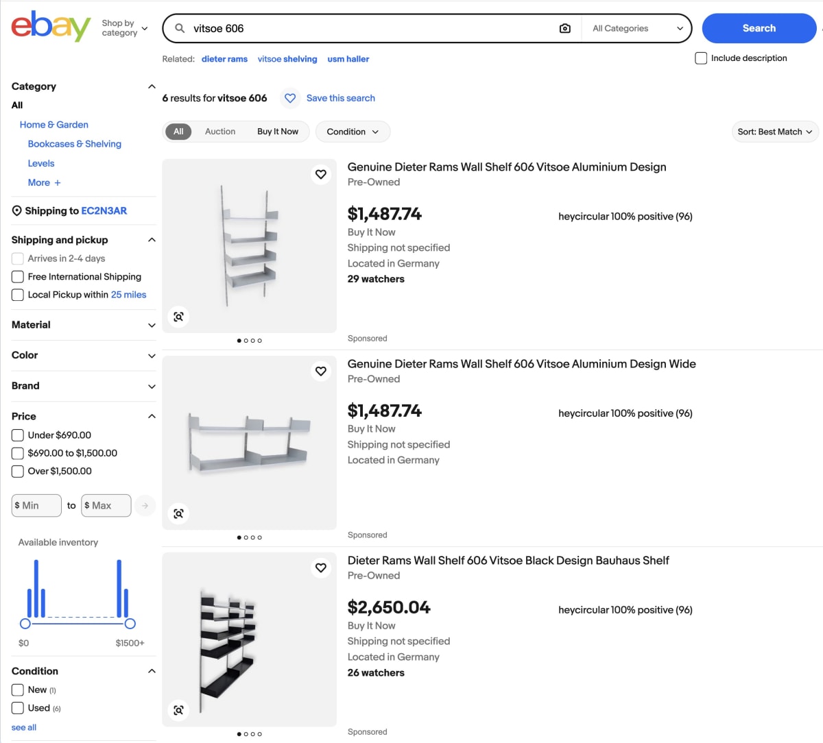 Search results for vitsoe 606 on Ebay